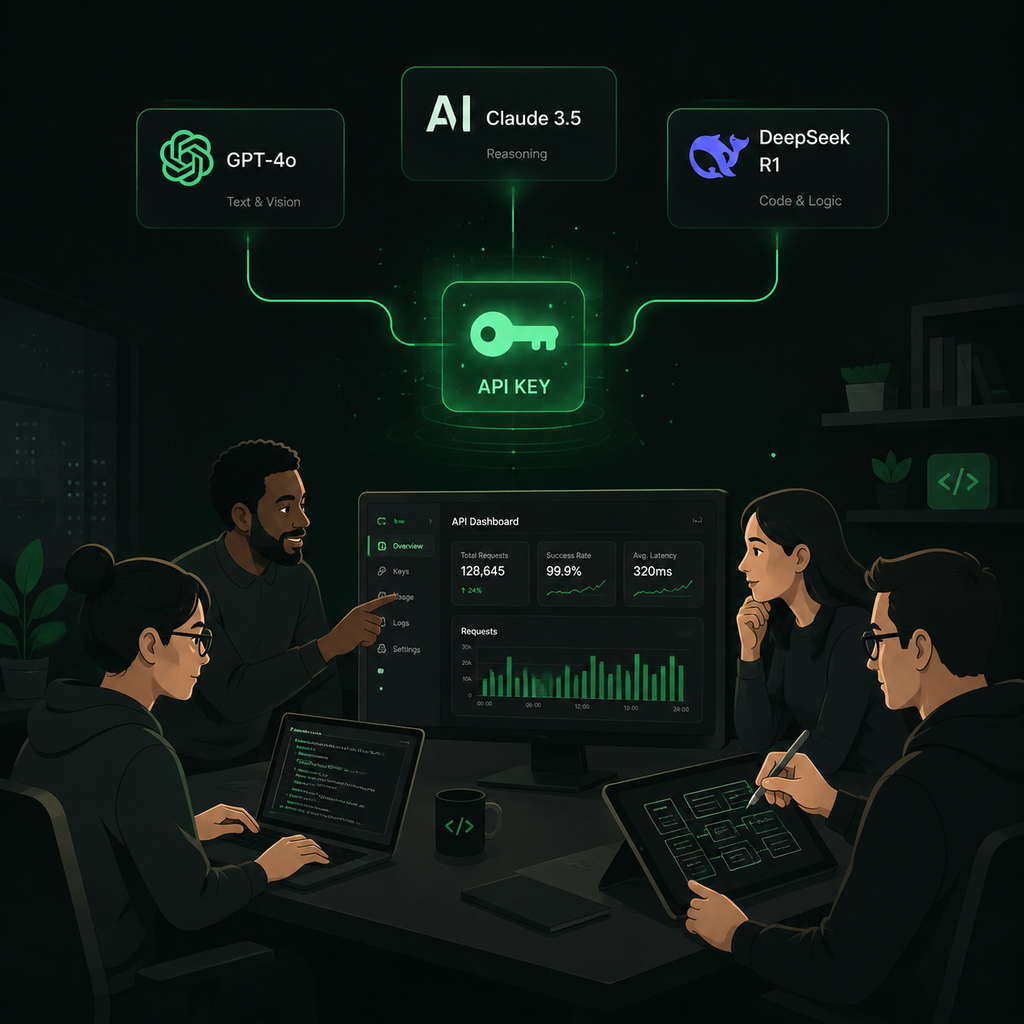 APItokendeal dashboard showing API key management and model access for GPT, Claude, and DeepSeek